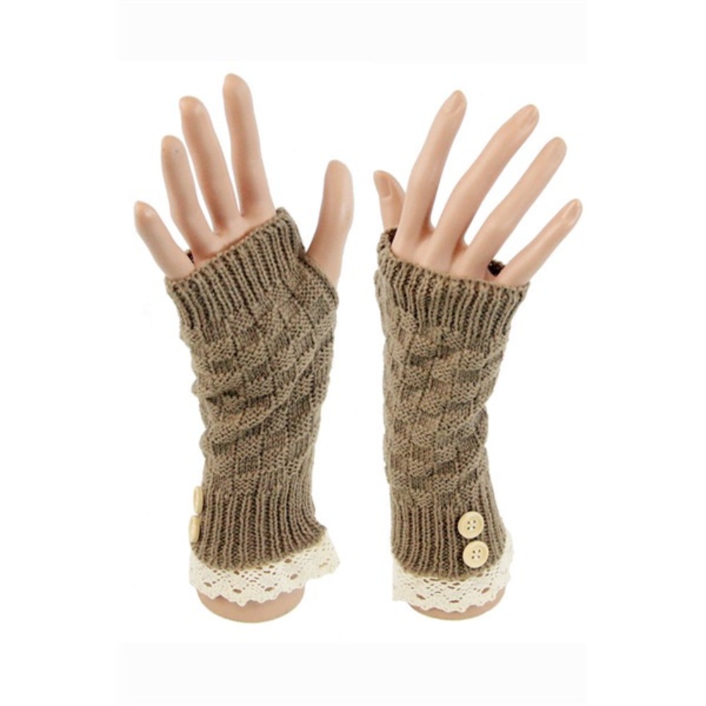 Tan / Beige Lace Knit Arm Warmers - Picture 1 of 2